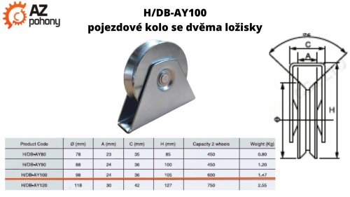 H/DB-AY100 - pojezdové kolo se dvěma ložisky